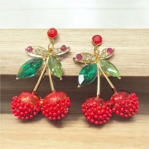 New gorgeous statement Cherry Dangle rhinestone Earrings 2” drop